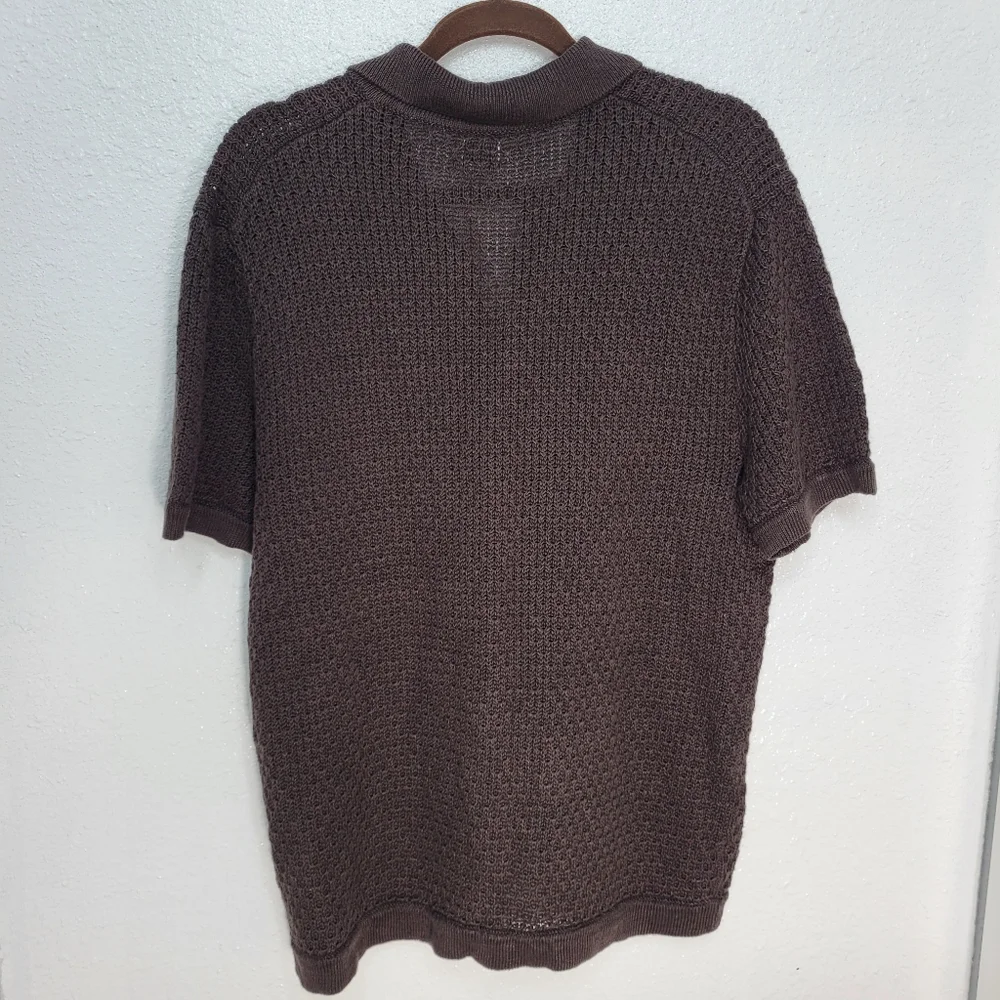 J Crew Short-sleeve linen texture-stitch cardigan sweater-polo Size M Brown NWT